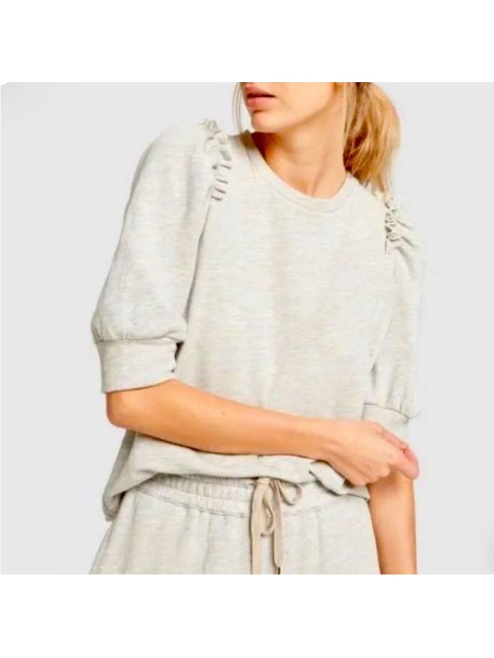 Goop G Label Women’s M Puff Elbow Sleeve Sweatshirt Light Gray